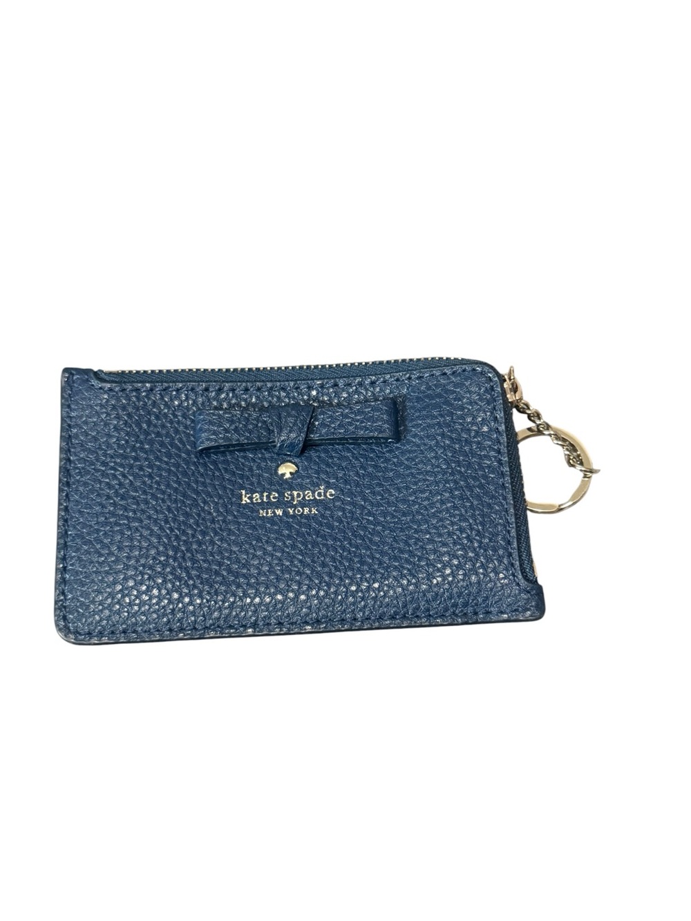 kate spade Navy Pebbled Leather Bow Key & Card Pouch with Gold Hardware